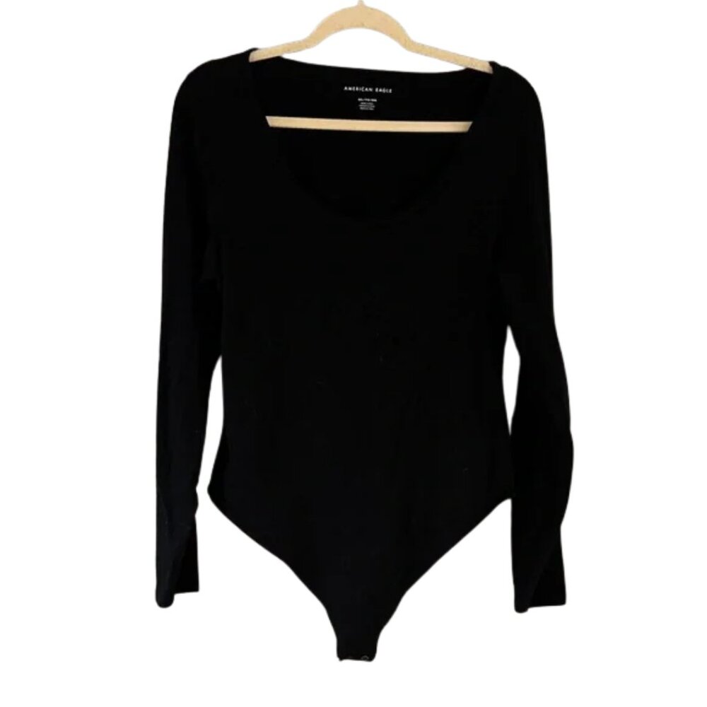American Eagle Outfitters Black Long-Sleeve Scoop Neck Bodysuit